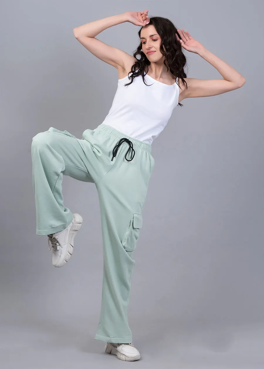 Women Premium Terry Cargo Pants - Mint Green