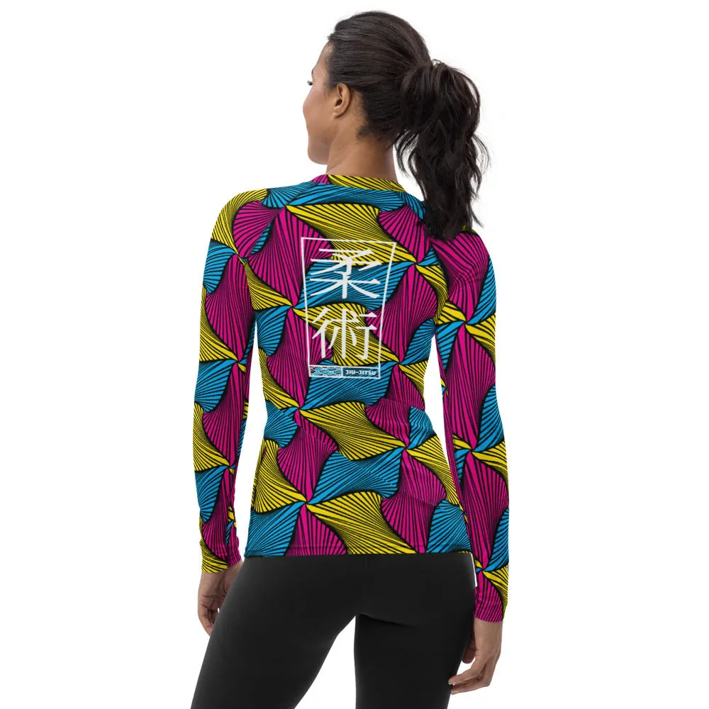 Women's Ankara Wax Print Rash Guard 001 - Long Sleeve No Gi BJJ Compression Rash Guard for Jiu Jitsu, MMA, Grappling and Wrestling