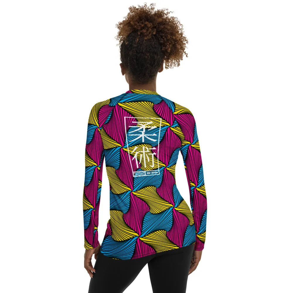 Women's Ankara Wax Print Rash Guard 001 - Long Sleeve No Gi BJJ Compression Rash Guard for Jiu Jitsu, MMA, Grappling and Wrestling