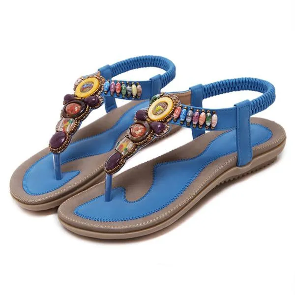 Women's Bohemian Retro Beaded Beach Flip Flops 95534714C