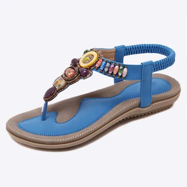 Women's Bohemian Retro Beaded Beach Flip Flops 95534714C